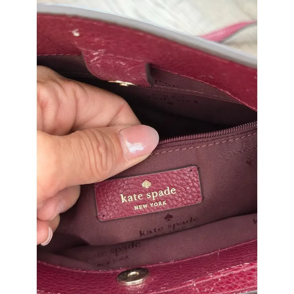 Kate Spade Leila Handbag Cherrywood Red Medium Triple Compartment Satchel